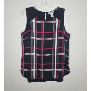 White House Black Market WHBM red black white plaid sleeveless blouse - small